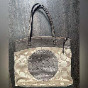Coach Brown and Tan Signature Tote